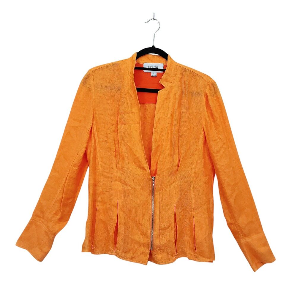 Carlisle Per Se Jacket Womens 6 Orange Zip Modern Fit Casual Chic Sleek Blazer